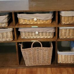 Wooden Cube Organizer W/ Wicker Baskets
