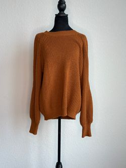 Rust Brown Chunky Knit Crewneck Sweater