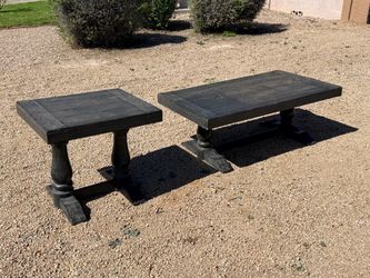 Rustic Living Room Wood Pedestal Coffee Table and End Stand Set