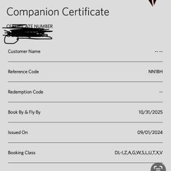 Delta Companion Certificate W/Drink Tickets