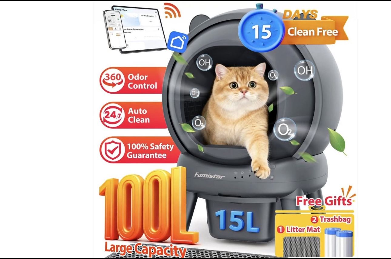 New in box,All-In-One Smart Self-Cleaning Cat Litter Box (100+15L Large)