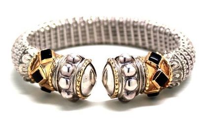Ladies Alwand Vahan Onyx/Silver Bangle