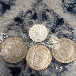 Moneda De Plata Pura Con 3 Monedas Mexicanas De Plata De Coleccio 