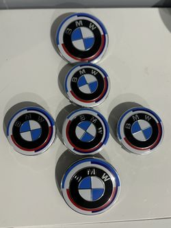 BMW Center Caps , Hood And Trunk Style 50th Anniversary red