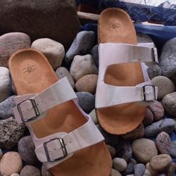 Bobbie Brooks White Faux Leather Sandals