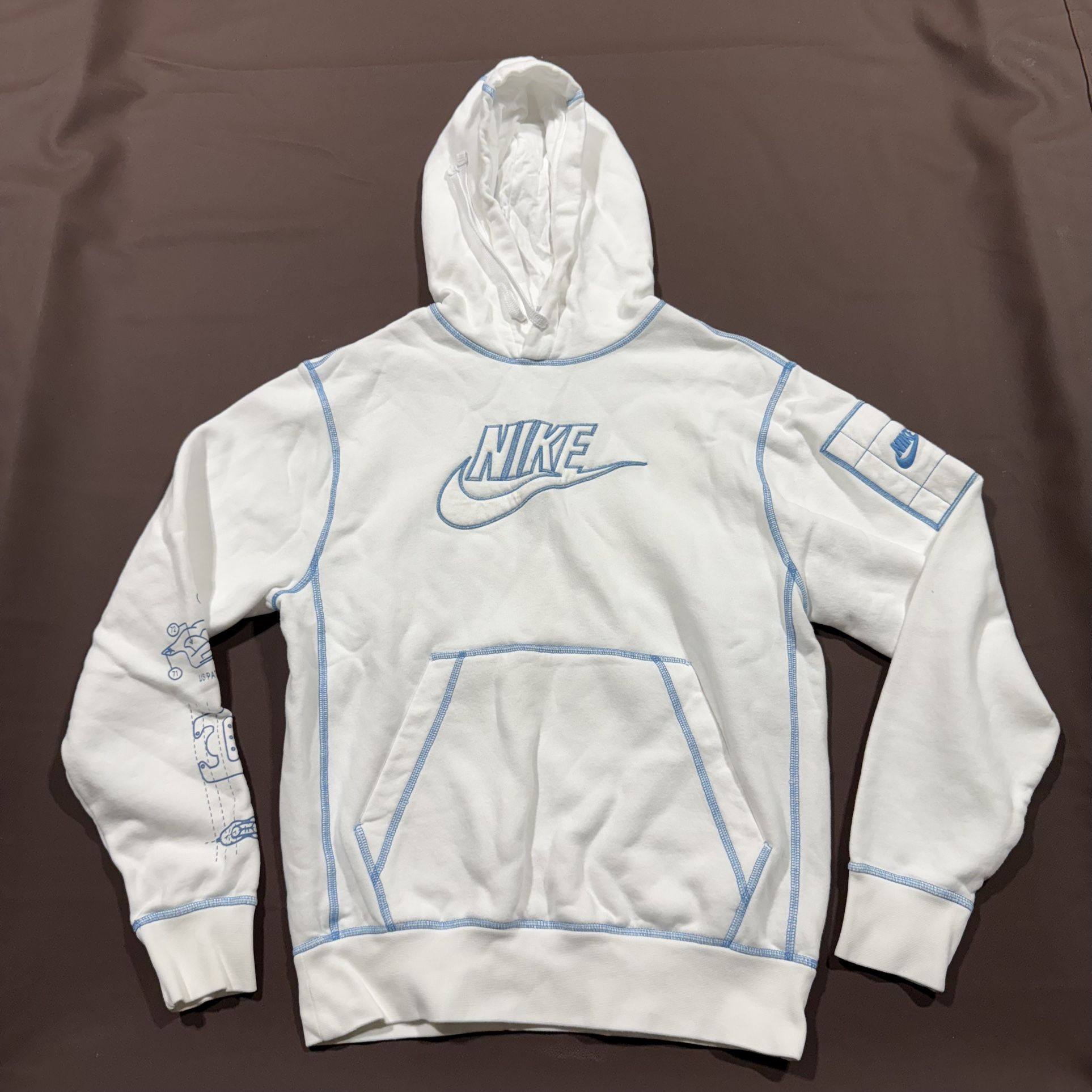 Nike Air Patent Hoodie White Blue Stitch Men’s Size S Rare Vintage Sweatshirt