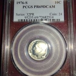 1976-S Deep Cameo Proof Roosevelt Dime PCGS Grade 69