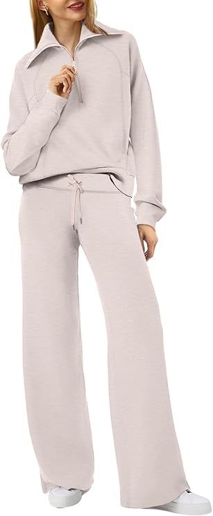 Lounge Set For Women Half Zip Sweatshirt and Wide Leg Sweatpants