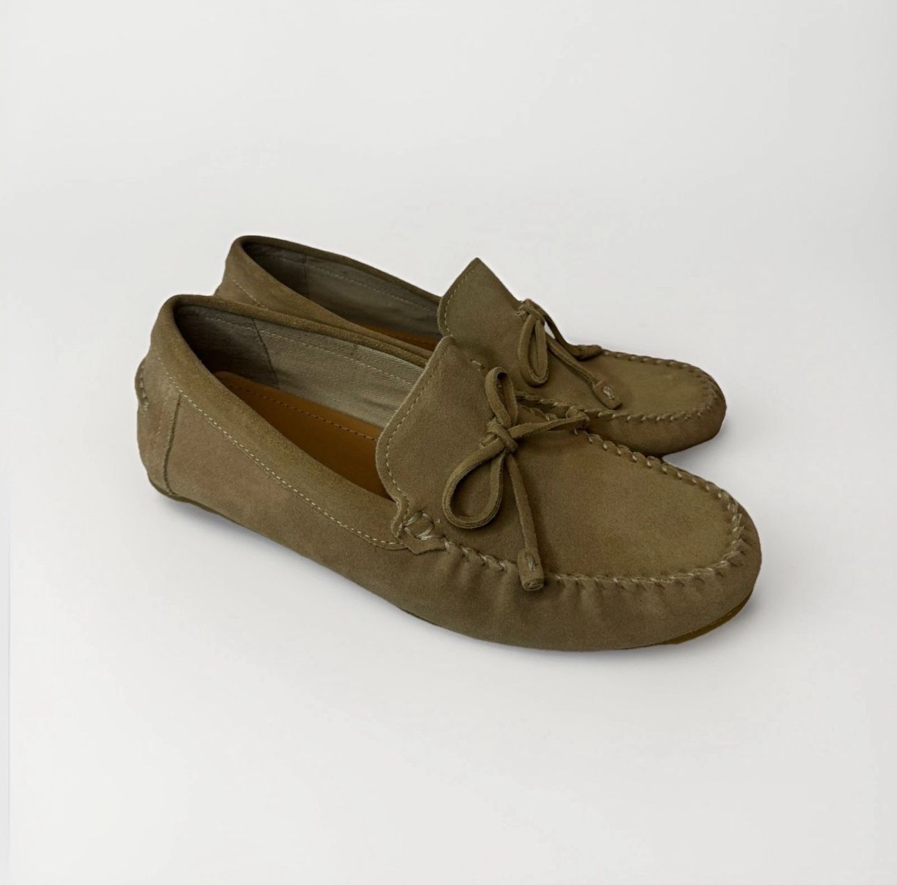 Zara Mens Soft Suede Tan Beige Loafers Leather Shoes Size 40 US 7