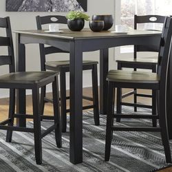 Froshburg Grayish Brown/Black Counter Height Dining Table and Bar Stools (Set of 5) 