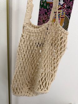 Cream Macrame Knot Tote Bag