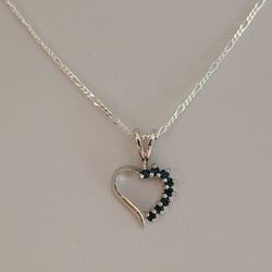 Beautiful Sterling Silver Created Sapphire Figaro 22in 1mm Wide Necklace