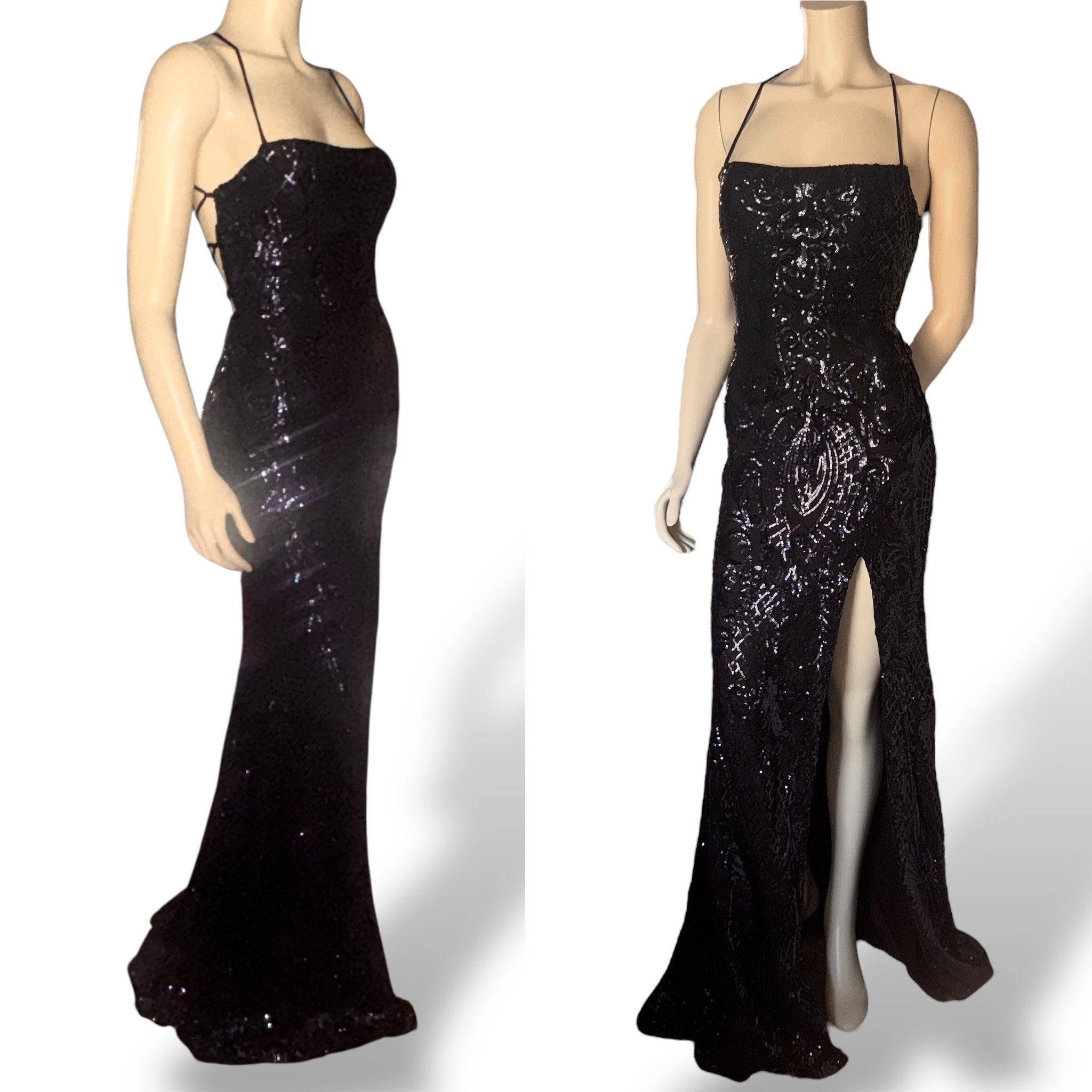 Windsor Black Elegant Sequin Mermaid Ball Gown Long High Slit Prom Dress Size L