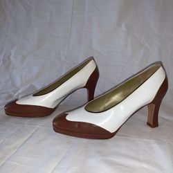 Vintage Brown And White Wing Tip Pumps 