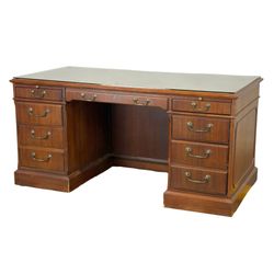 Vintage 1982 Alma Desk Company Devonshire Series 60" Double Pedestal Executive Office Desk - Walnut