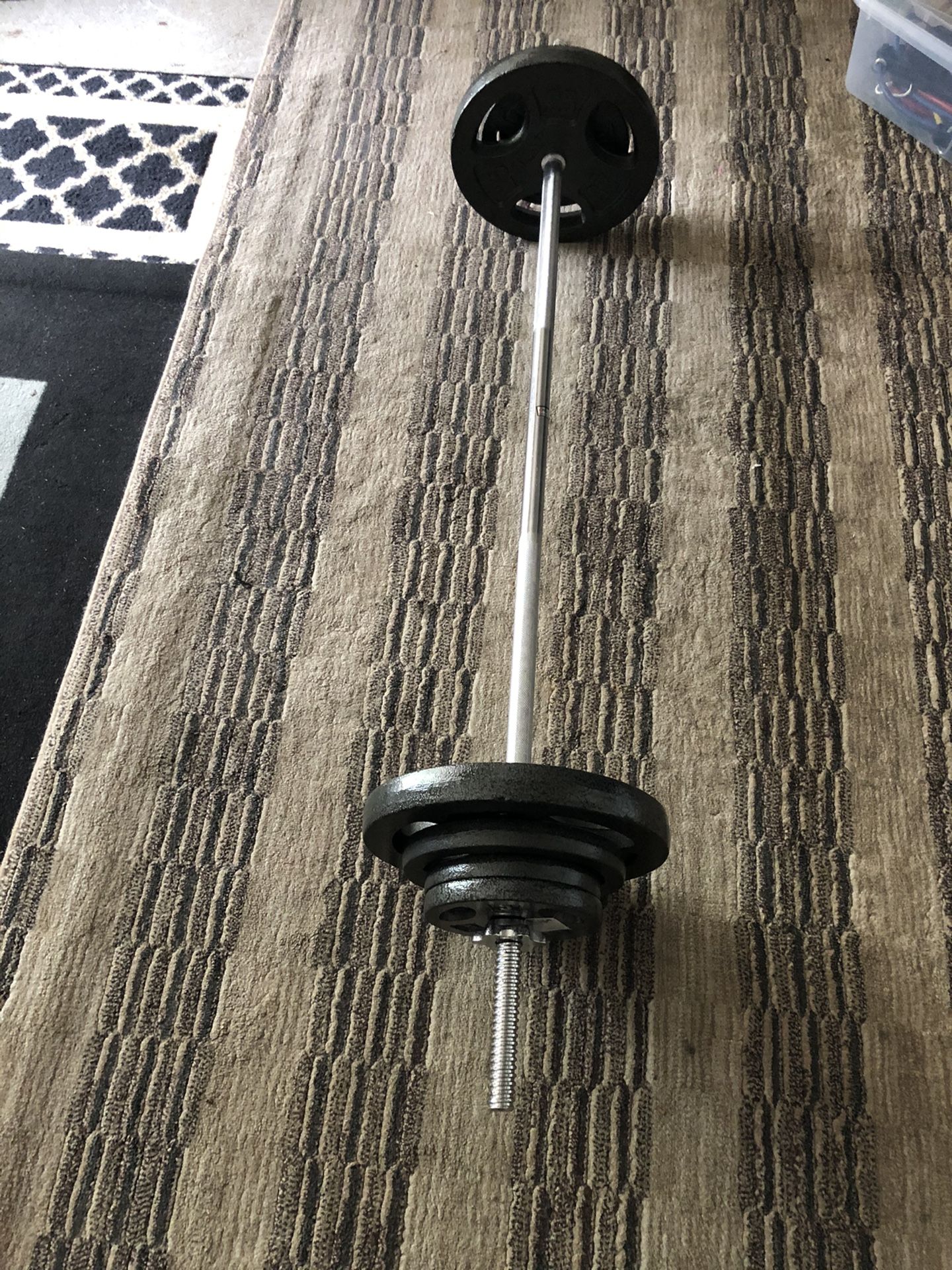 5 ft barbell with 90 lbs weight plates