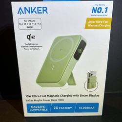 Anker MagGo Power Bank, Qi2 Certified 15W Ultra-Fast MagSafe-Compatible Portable Charger, 10,000mAh Battery Pack with Smart Display & Foldable Stand,