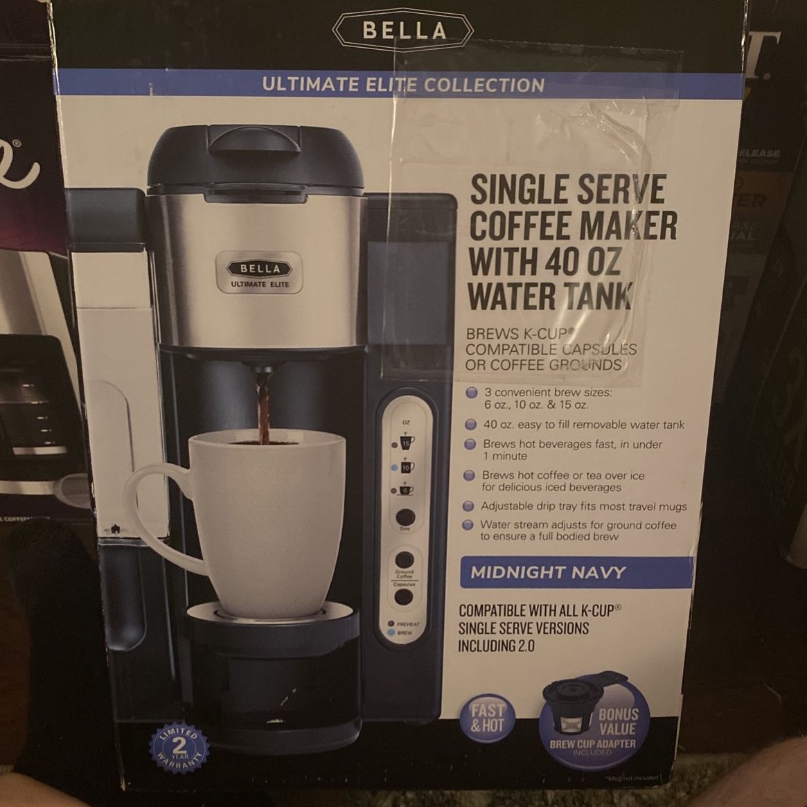 Bella Single Serve Coffee Maker With 40 Oz Water Tank
