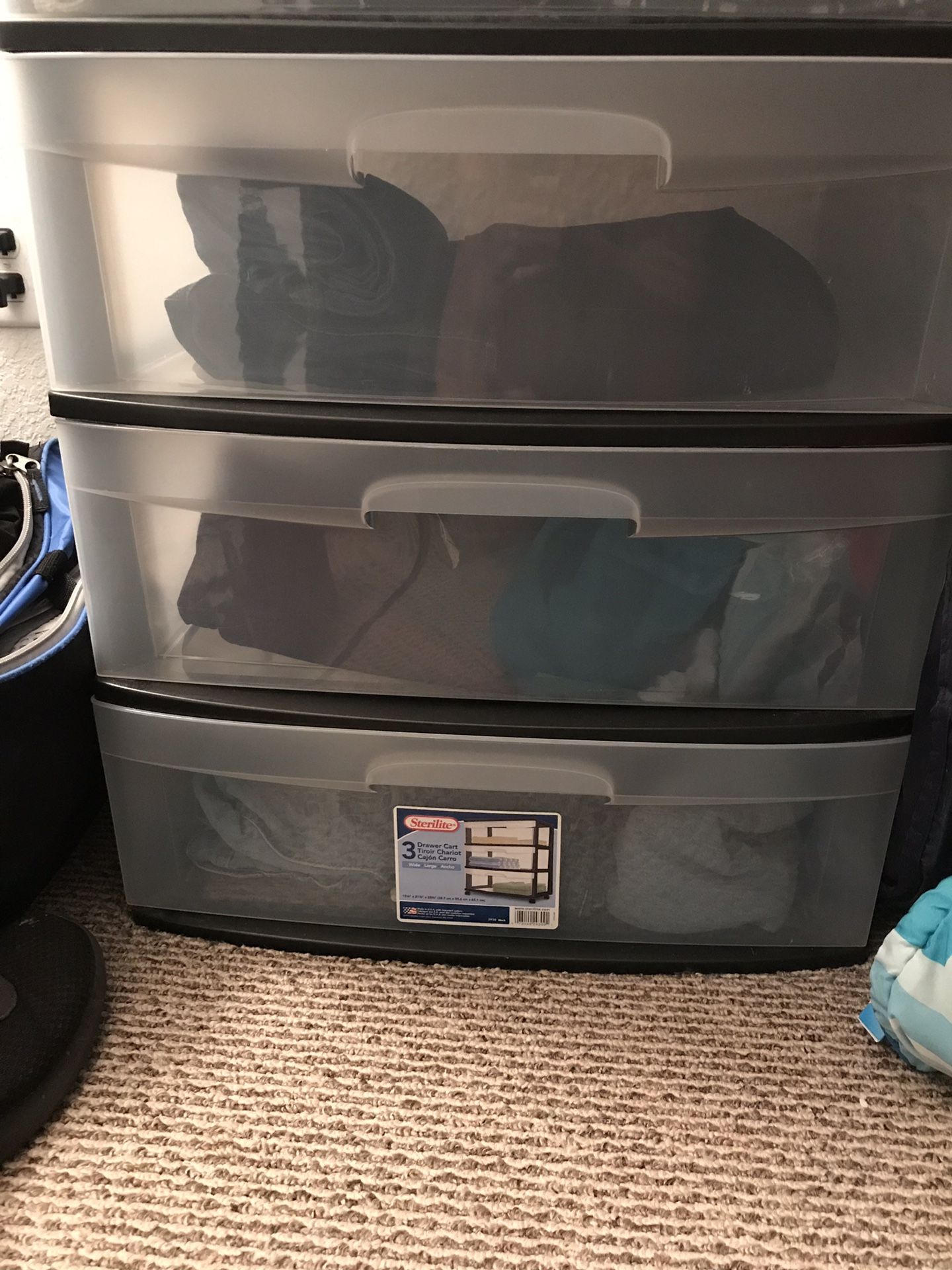 3 drawer plastic with wheels -$15