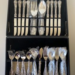 44 piece silverplated / antique finish flatware set