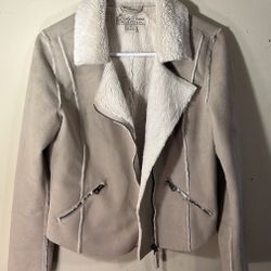 Women’s Lucky Brand Beige Faux Suede Sherpa Jacket