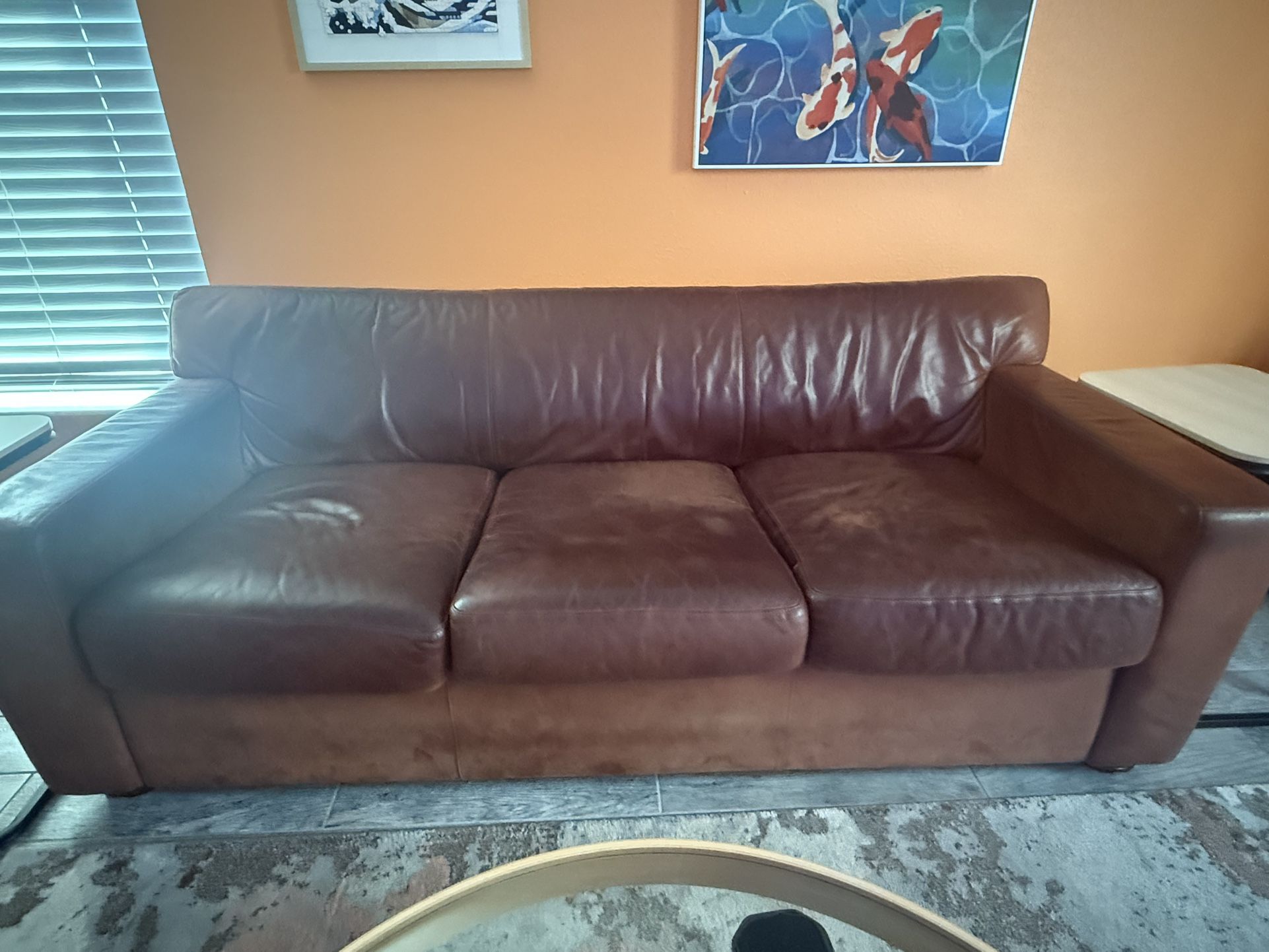 Brown Leather Pull Out Couch