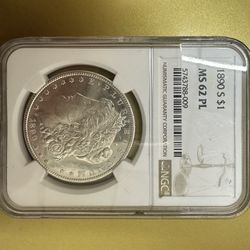 1890 S Silver Morgan Dollar MS 62 PL Graded