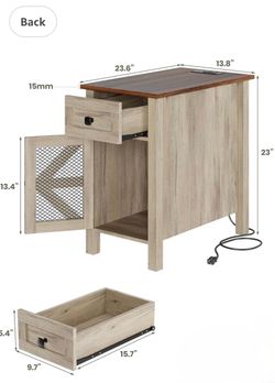 Farmhouse Side Table with Charging Station and Storage