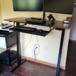 FEZIBO I Shaped Dual Motor Height Adjustable Electric Standing Desk with Keyboard Tray, 48 x 24 Inch Sit Stand Table 