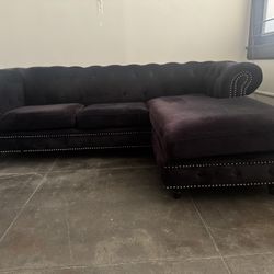 Black Velvet With Metal Studs Chesterfielf Couch With Chaise $300 OBO