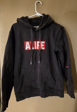 Alife Men's Black Fleece Pullover Hoodie Logo Graphic Print Pockets Size M