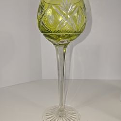 Vintage Bohemian Green Cut Glass Wine Glass