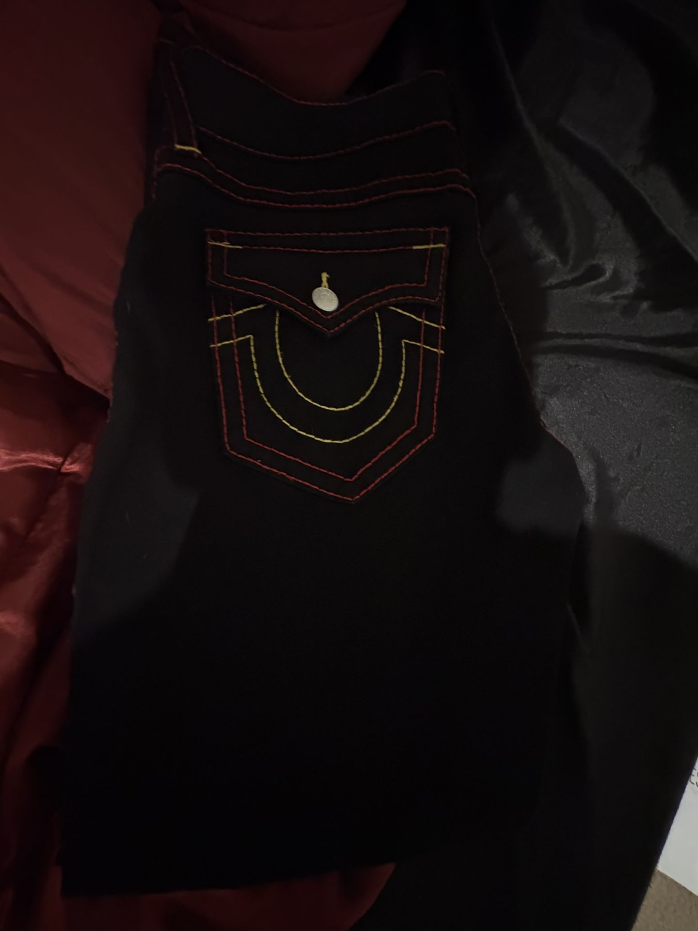 Red And Yellow True Religion Stitching Jeans