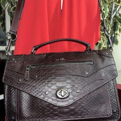 Coach Python Embossed Rhyder Messenger Bag Oxblood Purple Rare Purse.