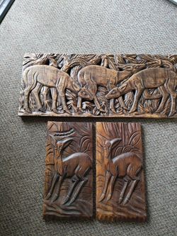 Carved Deer family. One large , 2 small