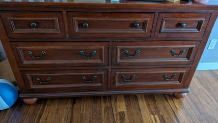 Dark Cherry Wood 7-Drawer Dresser