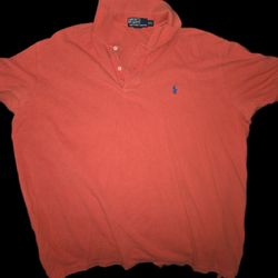 Vintage USA Polo Ralph Lauren Henley Shirt Mens ShortSleeve Collar Peach Faded