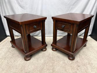 ASHLEY Porter Rustic Brown Chairside End Table (Set of 2)