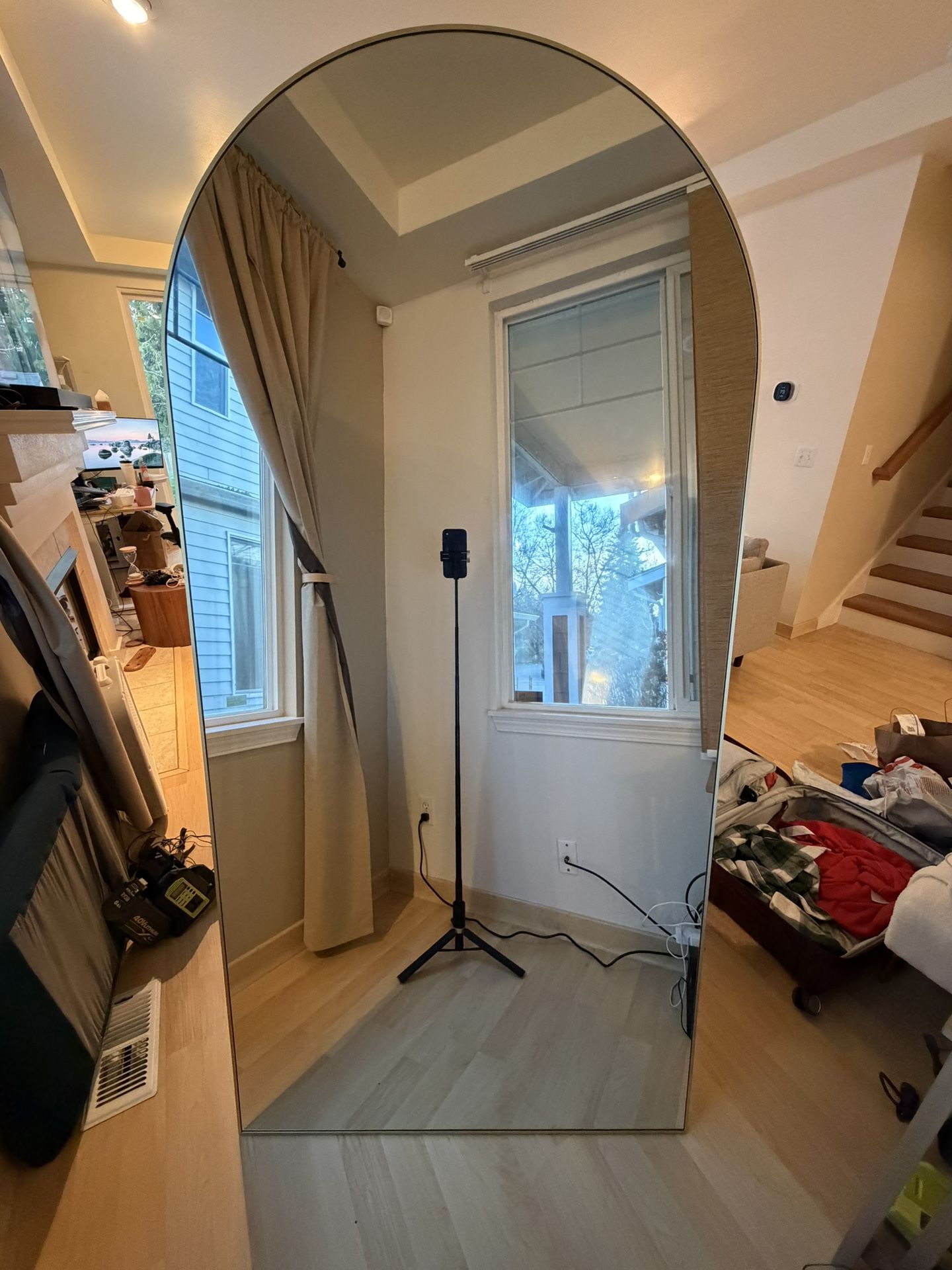 Arched Full Length Floor Mirror with Stand – Black Metal Frame