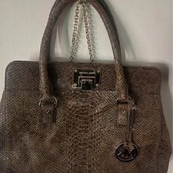 Michael Kors brown leather snakeprint tote