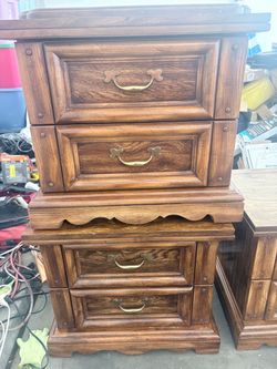 Wood Nightstand with Brass Hardware