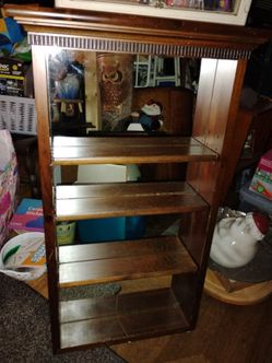 Vintage Wooden Wall Shelf with Mirrored Back