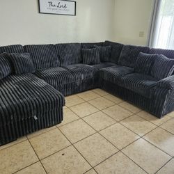 New Sectional Pull Out Bed W/ Storage Chaise Corduroy Fabric $1349
