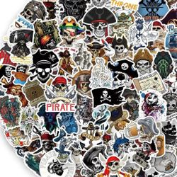 100 PCS Pirate Stickers,Jolly Roger Stickers,Vinyl Waterproof Skull Stickers for Personalize Laptop, Electronic Organ, Guitar, Piano, Helmet