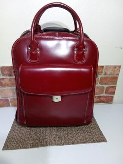 McKlein Red Leather Rolling Travel Laptop Carry-On Luggage Bag 👜 Zippers & Storage Galore!