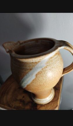 SIGNED STONEWARE - POTTERY STUDIO PITCHER/ VASE 8"×7"