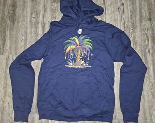 Mardi Gras bead graphic blue hoodie Pullover sweatshirt Small 