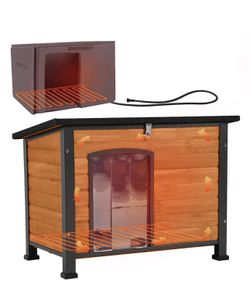 Aivituvin-AIR74 Heated Outdoor Dog House| Removable Liner and Heating Pad - Brown - Medium 33.5"L x 22"W x 25.2"H