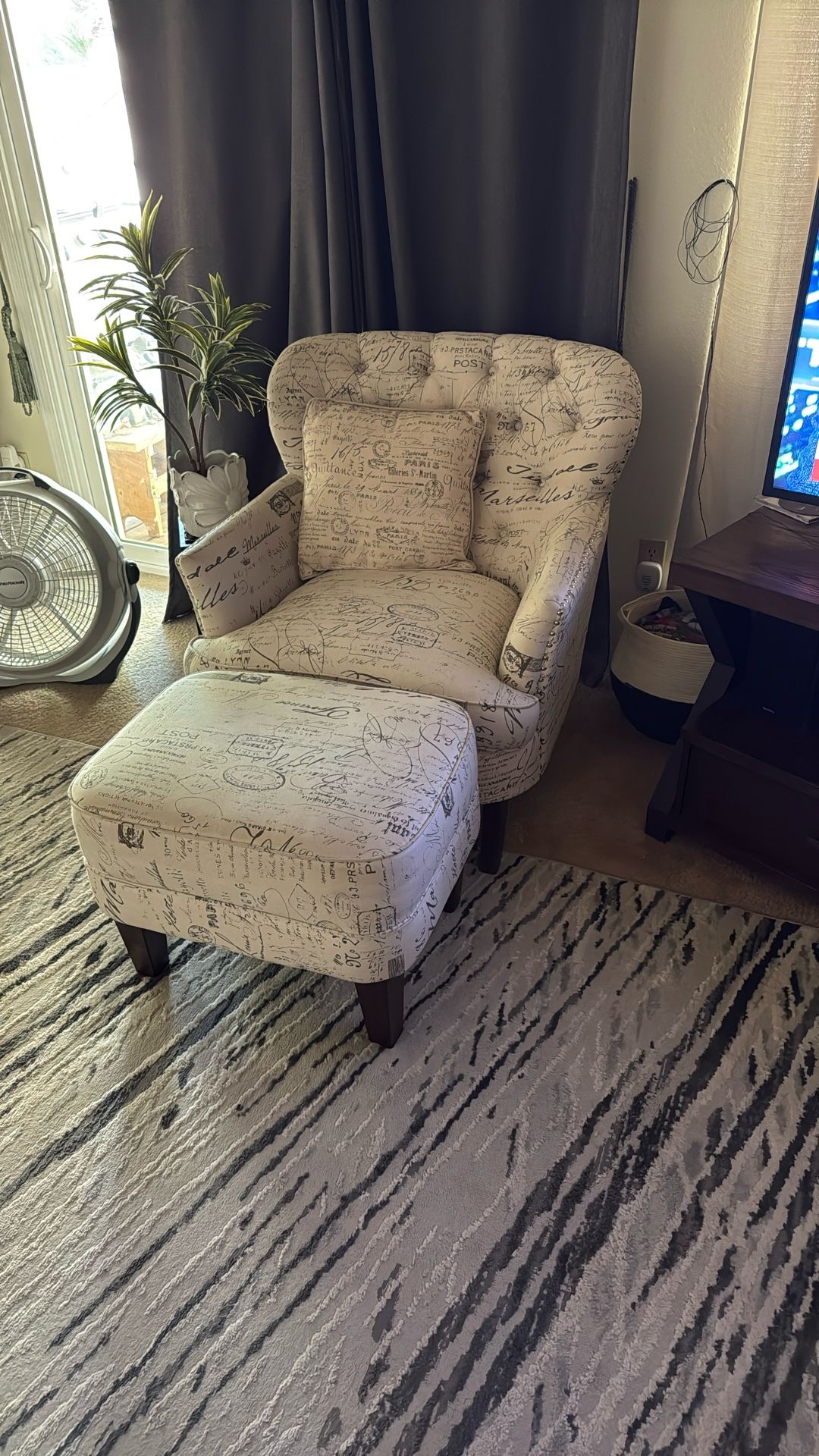 Chair & Ottoman With Throw Pillow