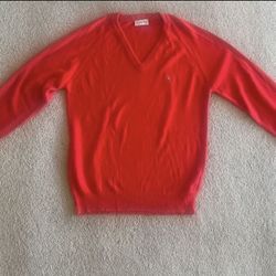 Bright Red Vintage Christian Dior Logo Men’s V Neck Sweater Jumper Pullover Shirt Small S Unisex